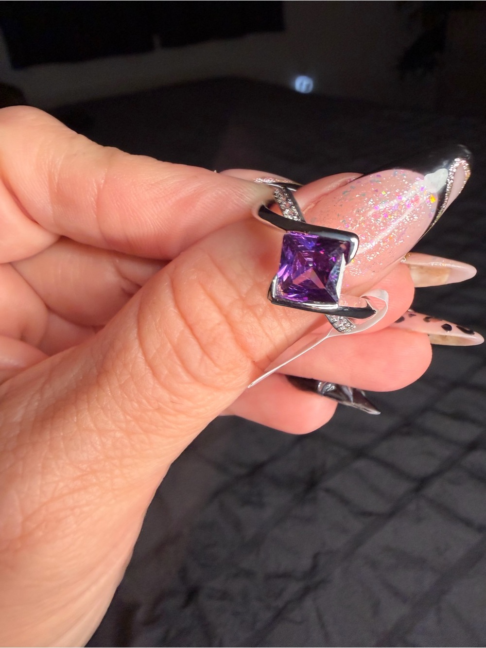 18K White Gold Filled Purple Princess Cut AAA CZ Ring – Size 7
